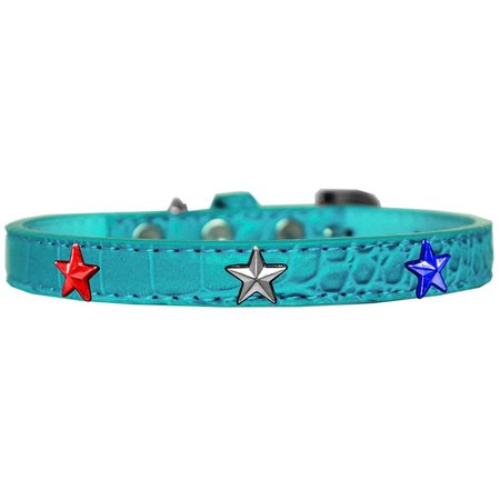 MIRAGE PET PRODUCTS RedWhite & Blue Star Widget Croc Dog Collar TurquoiseSize 14 720-21 TQC14